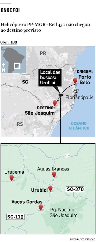 Aviões de salvamento, drones, cães farejadores: como é a busca por helicóptero desaparecido em SC