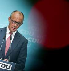 Friedrich Merz durante pronunciamento após resultado de eleição Foto: ANSA / Ansa - Brasil