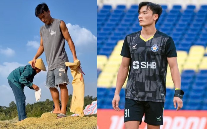 O goleiro Bùi Tiến Dũng voltou à terra natal para secar o arroz para a mãe