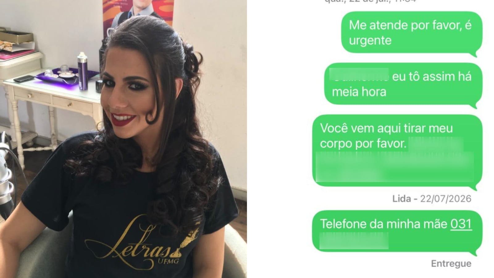 A mãe teve acesso ao aparelho celular da filha e disse que viu uma mensagem que chamou sua atenção