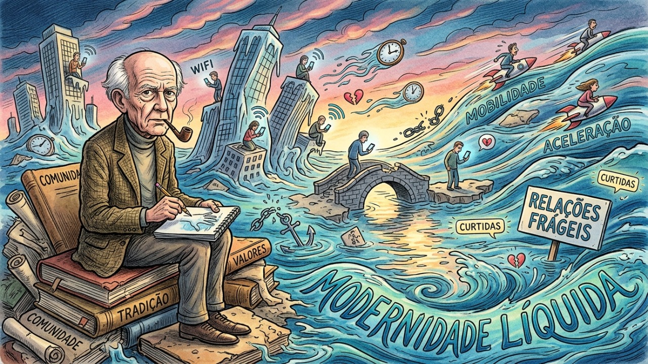 Zygmunt Bauman e a Modernidade Líquida, em reflexão sobre os vínculos: “Estar em movimento sempre foi privilégio, o que mudou é que agora ficar parado virou culpa.”