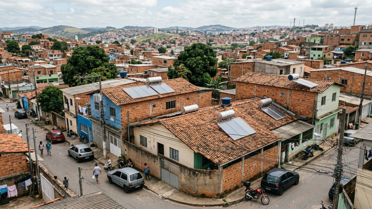 A cidade mineira que serviu de teste para a primeira experiência urbana monitorada de aquecimento solar do Brasil, onde 100 casas populares receberam o equipamento de graça