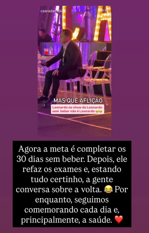 Leonardo sem bebida: resultados de exames de rotina foram determinantes