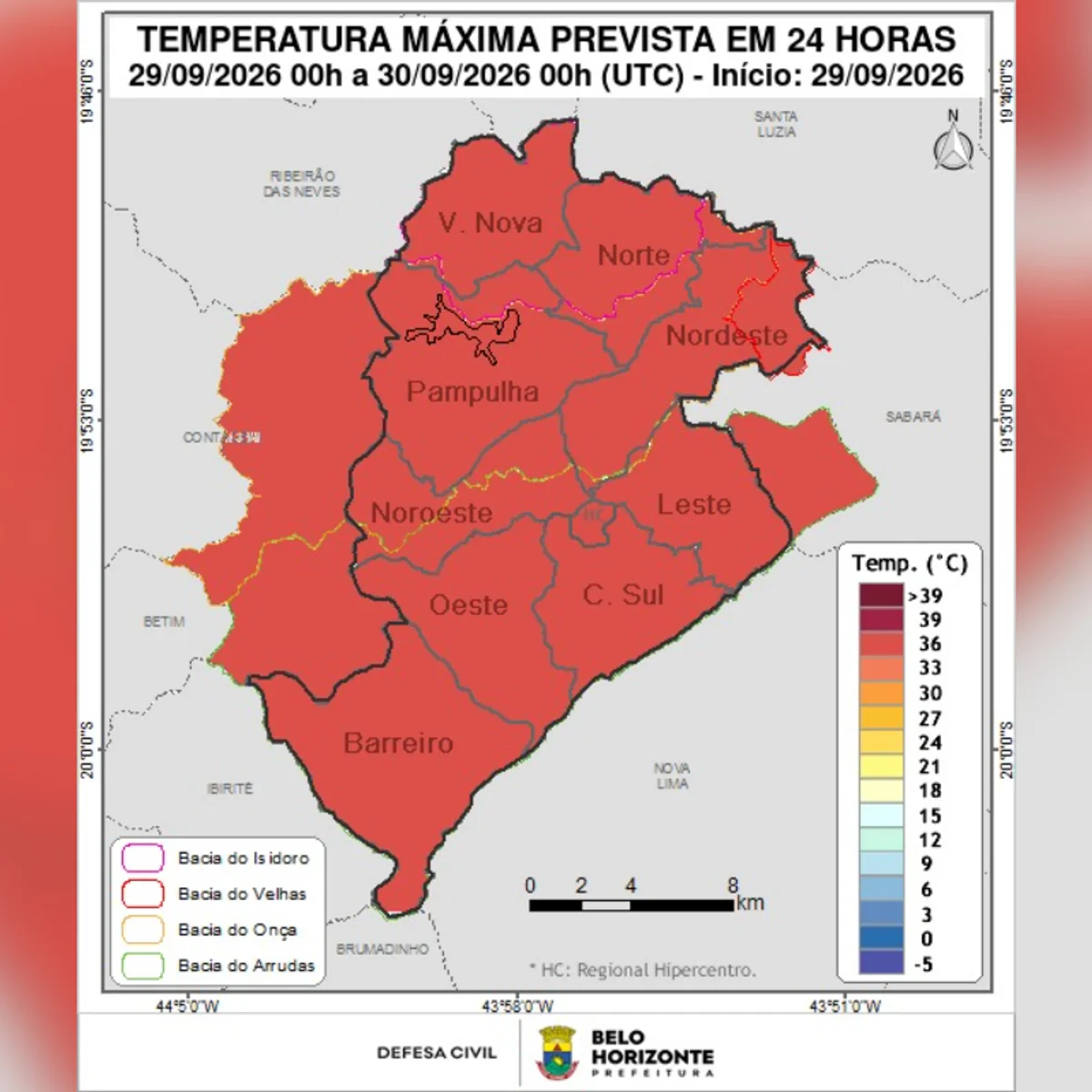 BH deve bater recorde de calor nesta quarta (30/9); umidade chega a 15%