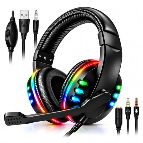 Headset Gamer RGB com Microfone P2 para PC PS4 PS5 Xbox Notebook