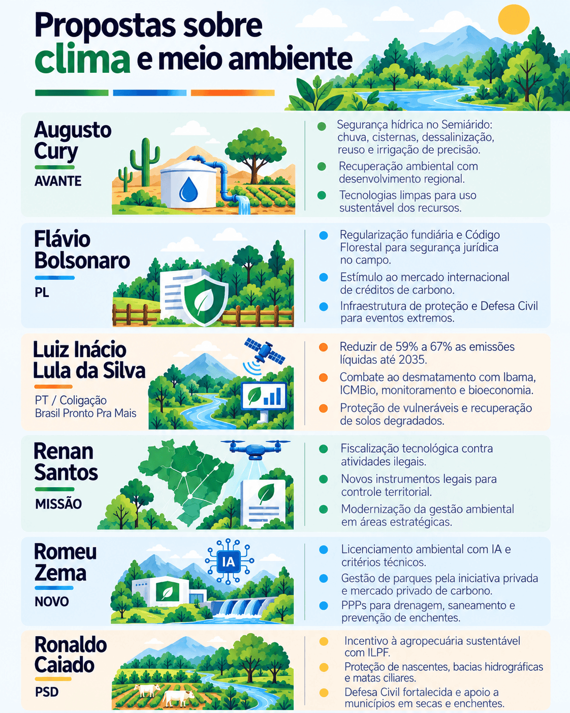 Resumo das propostas dos seis candidatos em relação ao clima.