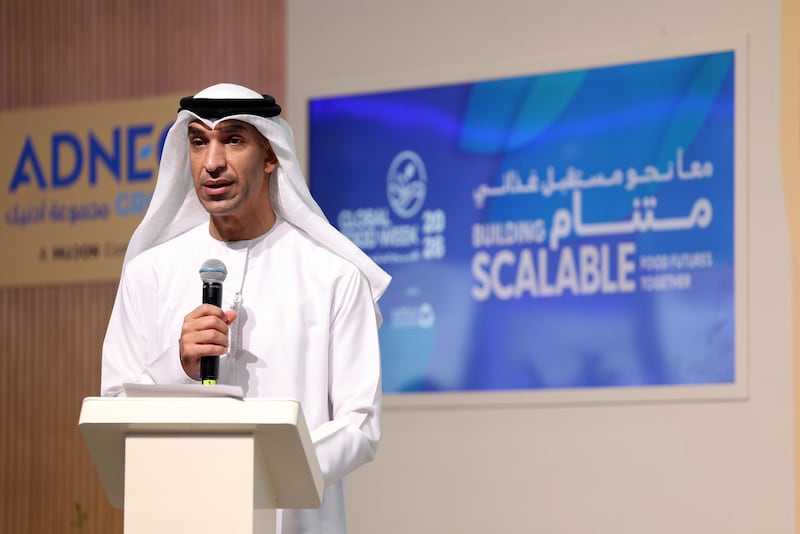 Minister of Foreign Trade Dr Thani Al Zeyoudi at Global Food Week at Adnec. Chris Whiteoak / The National