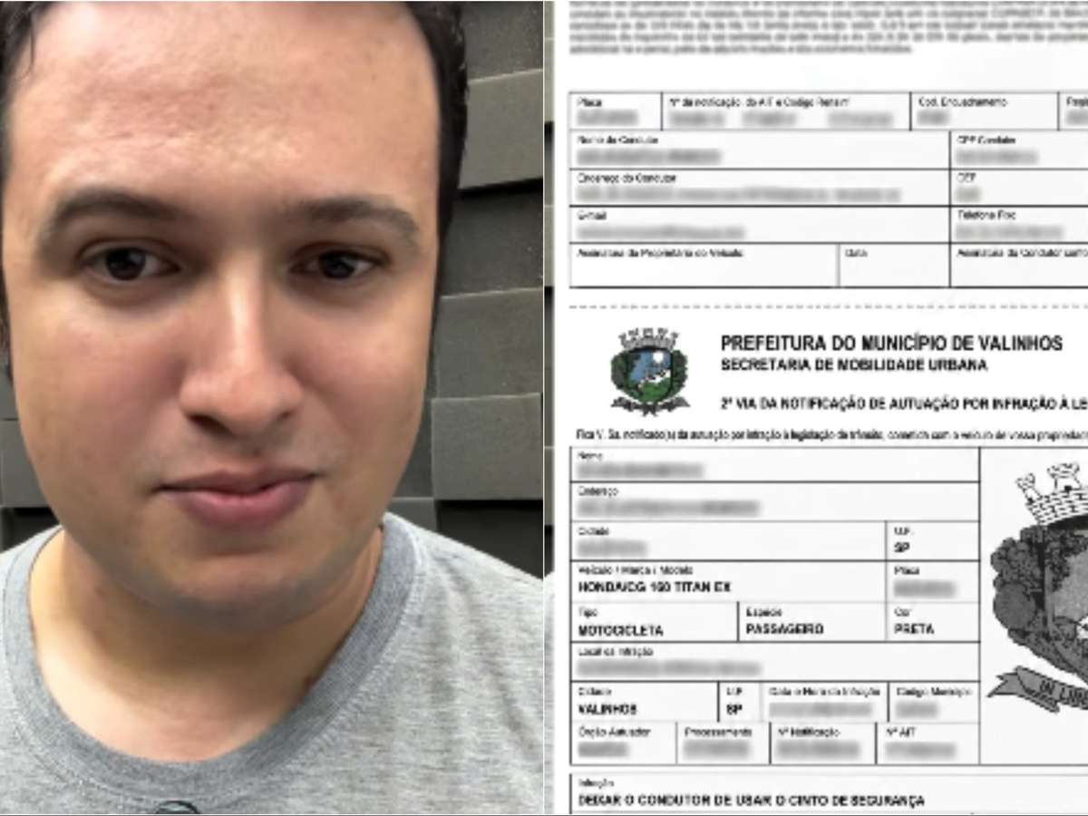 Homem leva multa de trânsito por não usar cinto de segurança em uma moto; entenda