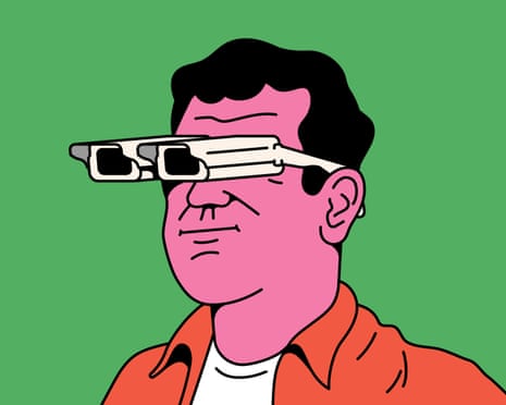 Illustration of a person wearing glasses made of two surveillance cameras