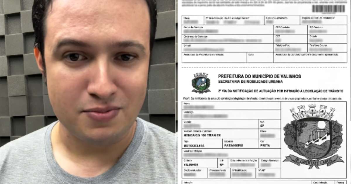 Homem leva multa de trânsito por não usar cinto de segurança em uma moto; entenda