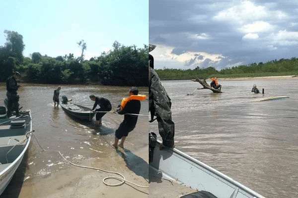 PM Ambiental resgata pescadores após barcos naufragarem em rio de São Paulo