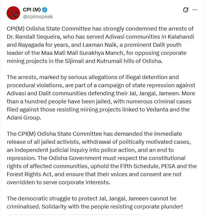 Dois ativistas tribais são presos após confronto no Odisha; grupo civil alega repressão